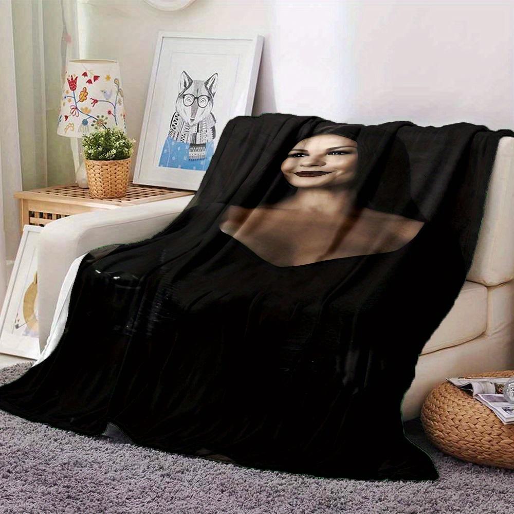 1pc Flannel Blanket, Elegant,Mysterious,Wednesday Pattern Printed Blanket, Sofa Bed Sofa Car Office Camping Travel Warm And Comfortable Soft