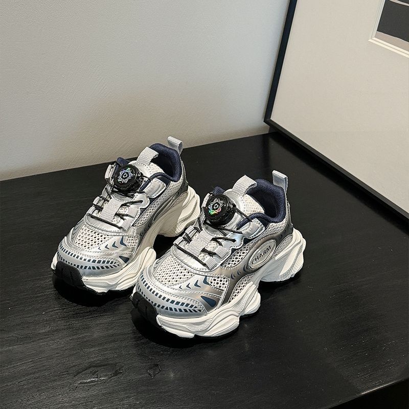 Spring and summer new rotating buckle classmates boys breathable mesh sneakers girls dad shoes children's running shoes