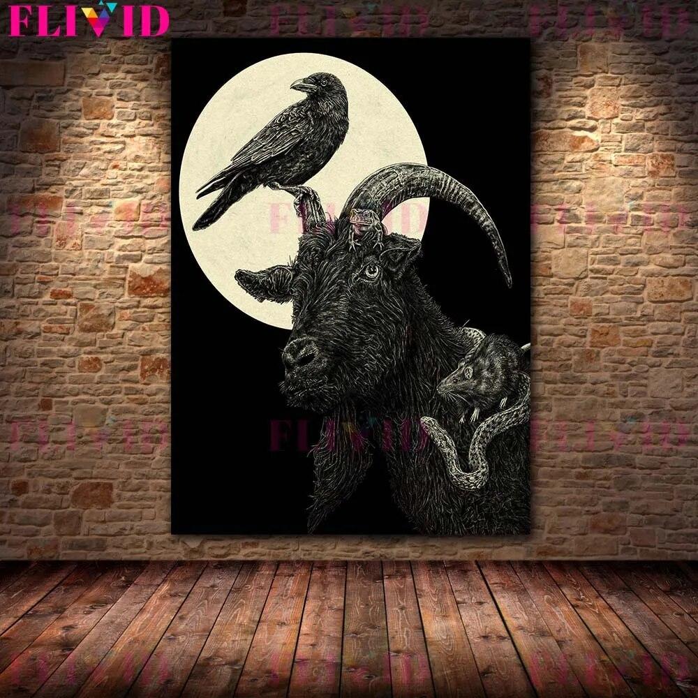 Вороны, летучие мыши, совы, волки, мыши Волшебное существо Черно-белая настенная живопись на холсте Готическая живопись с животными Плакат с принтом Домашний декор без рамки