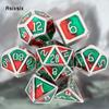 7 шт., зеленые, красные стандартные металлические кубики, набор цельнометаллических многогранных кубиков, подходящий для ролевой ролевой игры, настольной игры, карточной игры