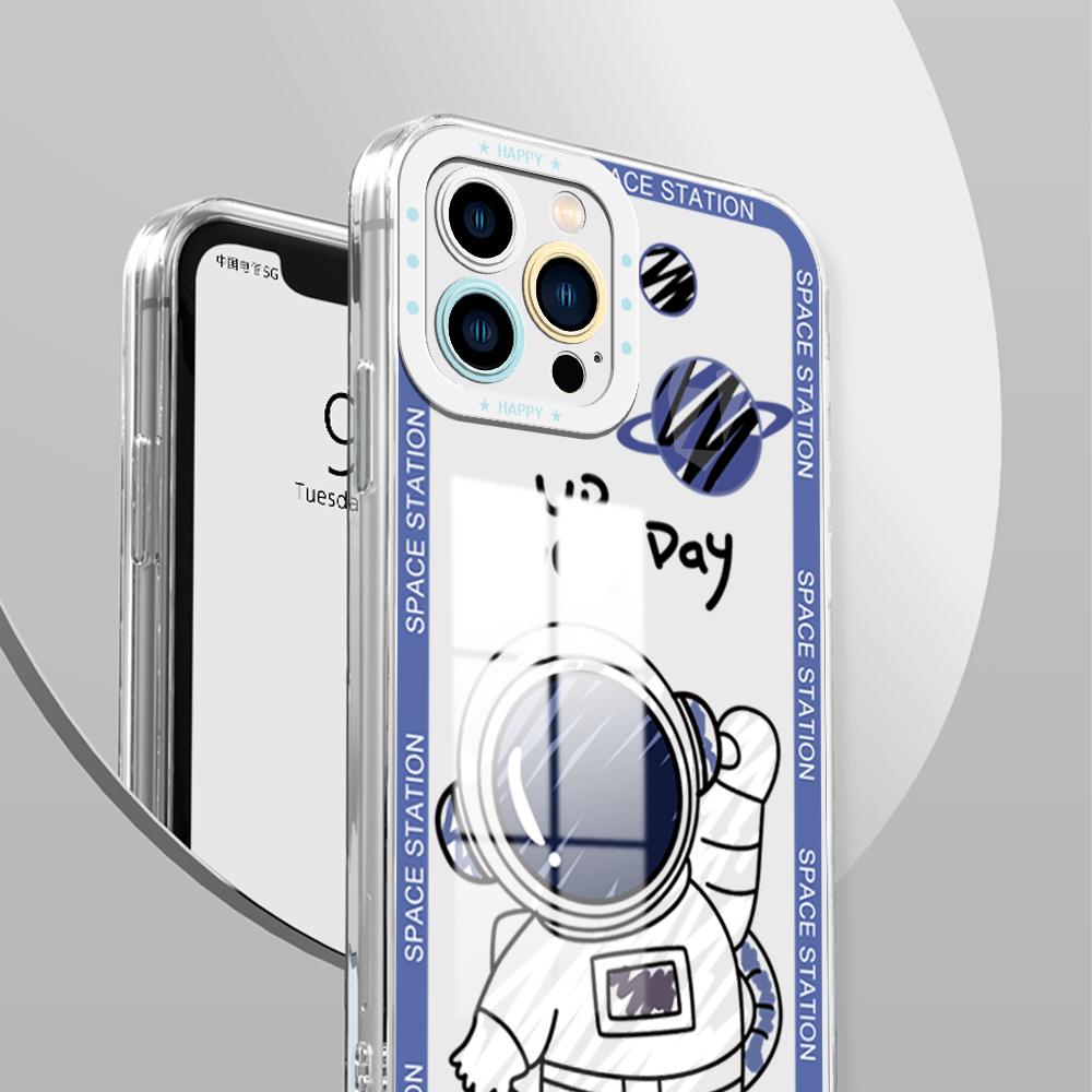 Shockproof Cartoon Astronaut Crystal Case Full Cover Camera Protection Transparent Soft Phone Casing for Huawei Honor iPhone Infinix Tecno