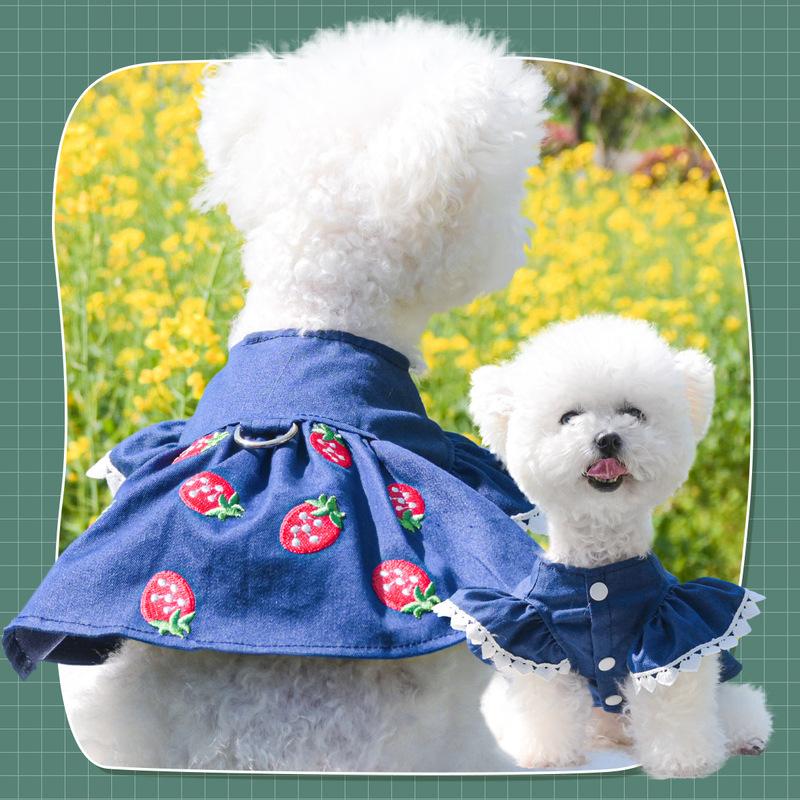 1Pcs Pet Circle Dog Clothing Cat Clothes Pocket Collection Denim Floral Small and Medium Dogs Little Red Flower Dress