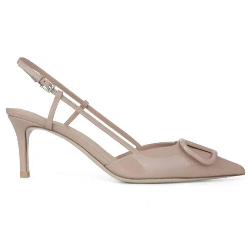 Версия из овчины~ Французский V-образный вырез, тонкий каблук, сандалии с закрытой пяткой, женские летние новые кожаные телесного цвета с открытой пяткой, остроносые туфли на высоком каблуке