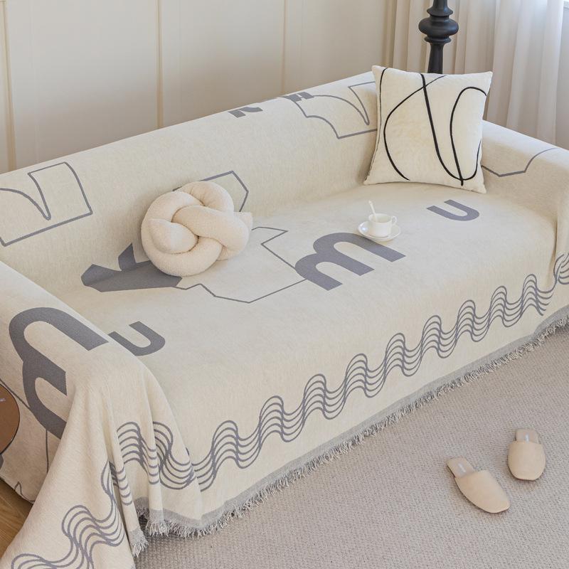 Nordic Oversized Sofa Cover Cloth Anti-Scratching Full Cover Sofa Cover Four Seasons Universal High Sense Chenille Sofa Cover