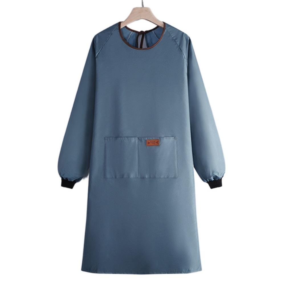 Functional Solid Color Kitchen Cooking Apron Long Sleeve Multiple Pockets Household Apron Waterproof Baking Overalls Restaurant