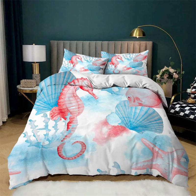 Комплект постельного белья Ocean, размер King/Queen, постельное белье с морским принтом, одеяло Hippocampus, покрывало для мальчиков и девочек, пододеяльник с изображением морских животных