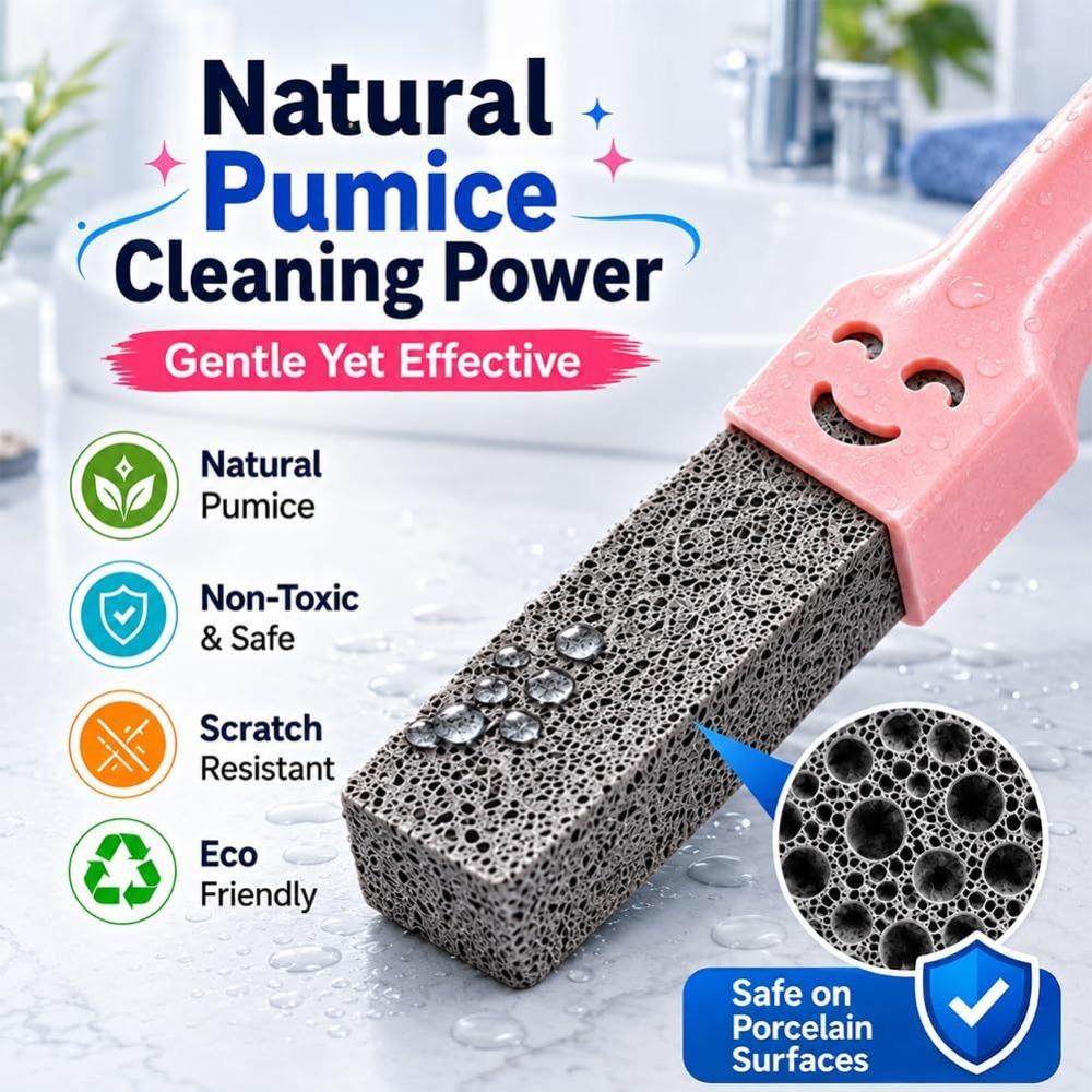 Pumice Stone Toilet Cleaner with Extra Long Handle, Powerfully Removes Yellow Stains, Limescale(Purple, 1A+3B)