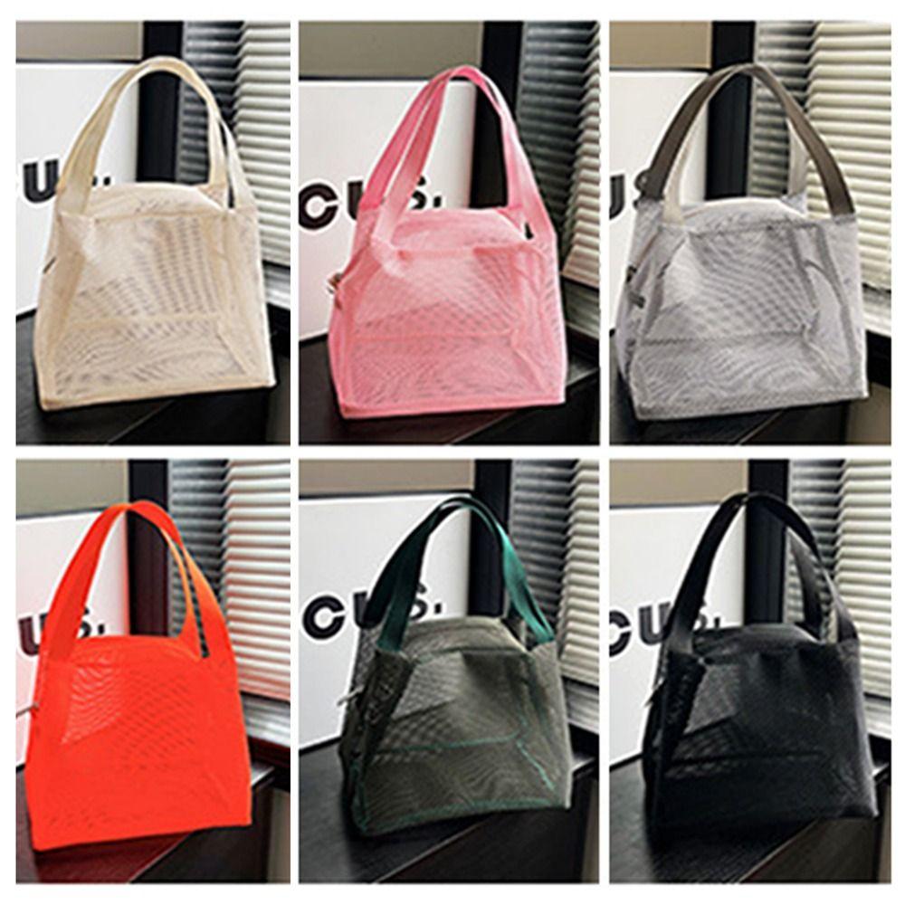 Large Capacity Mesh Tote Beach Bag Casual Bath Storage Handbag Cosmetic Zipper Pouch  Beach