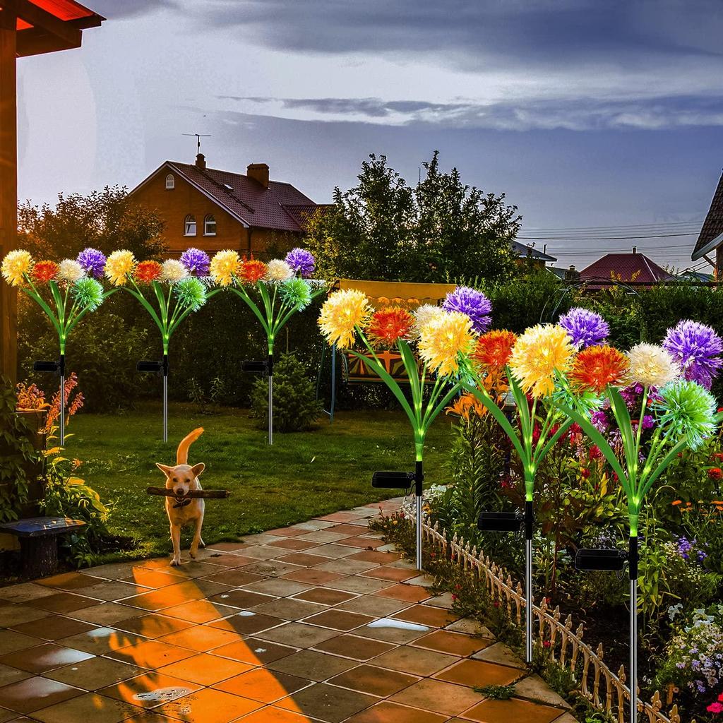 Солнечные садовые фонари, 1 упаковка разноцветных солнечных цветов одуванчика, уличный декор сада, водонепроницаемые солнечные декоративные колья, светильники для садоводства