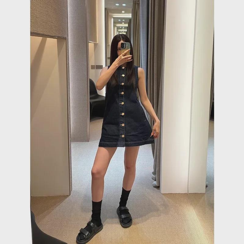 Винтажное летнее платье без рукавов 2025 года - Однобортное, стильное, слегка приталенного дизайна для женщин