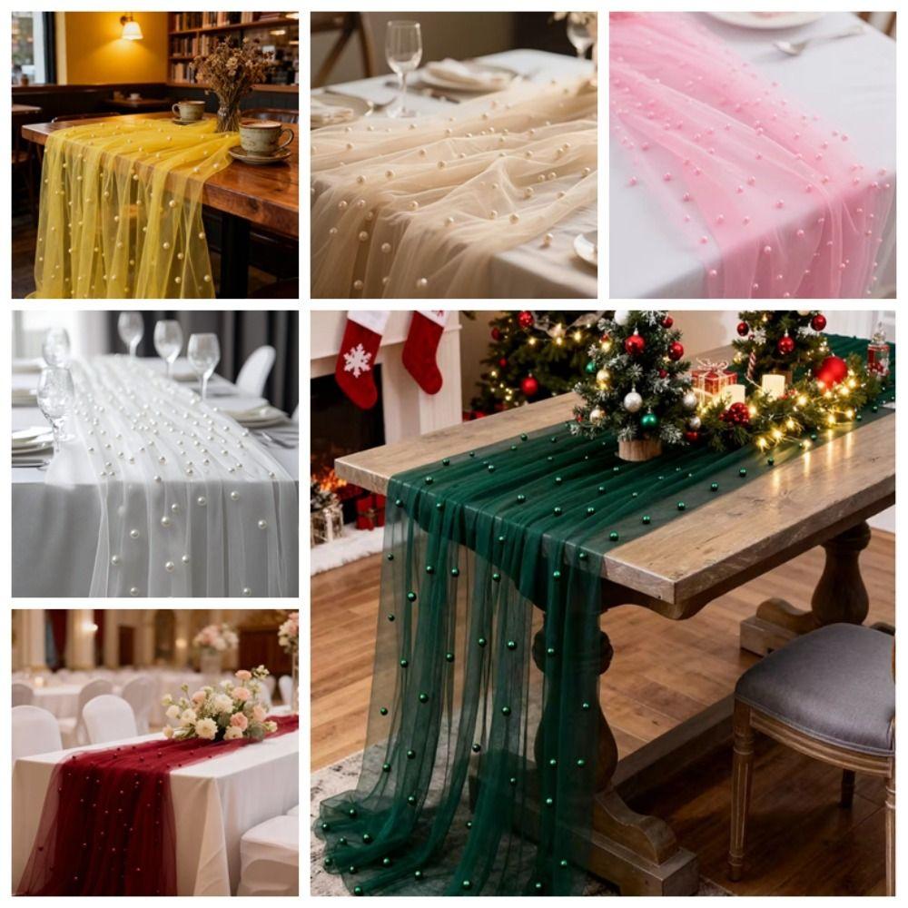 Household Luxury Wedding Table Runner Semi-Transparent Multi-color Gauze Tablecloth Romantic Long Table Runner Home Decoration