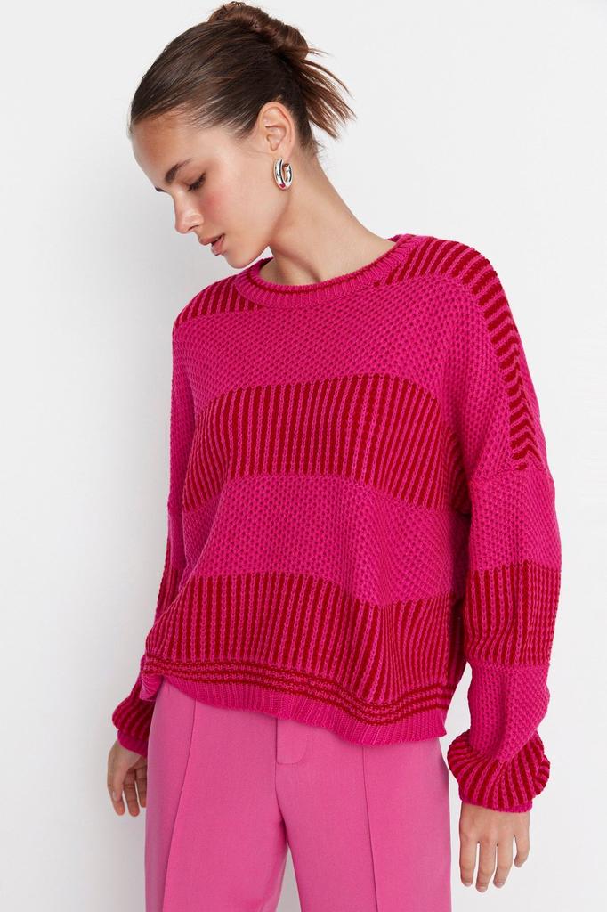 Женский свитер в элегантном стиле, трикотаж с цветными блоками, свитер