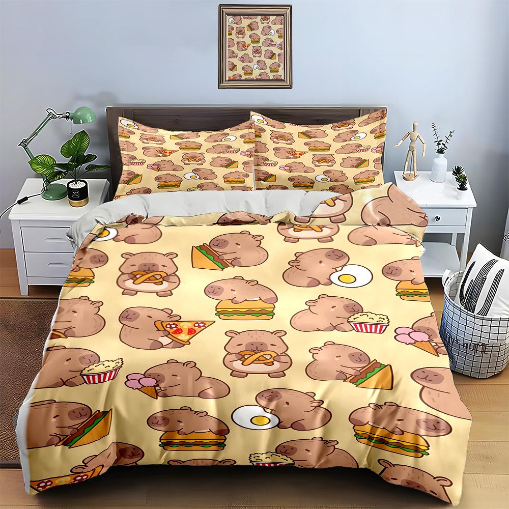Capybara food illustrations. Bedding Duvet cover sets Duvet covers Pillowcases gifts (1 * Duvet Cover 2 * Pillowcases, without duvet insert)