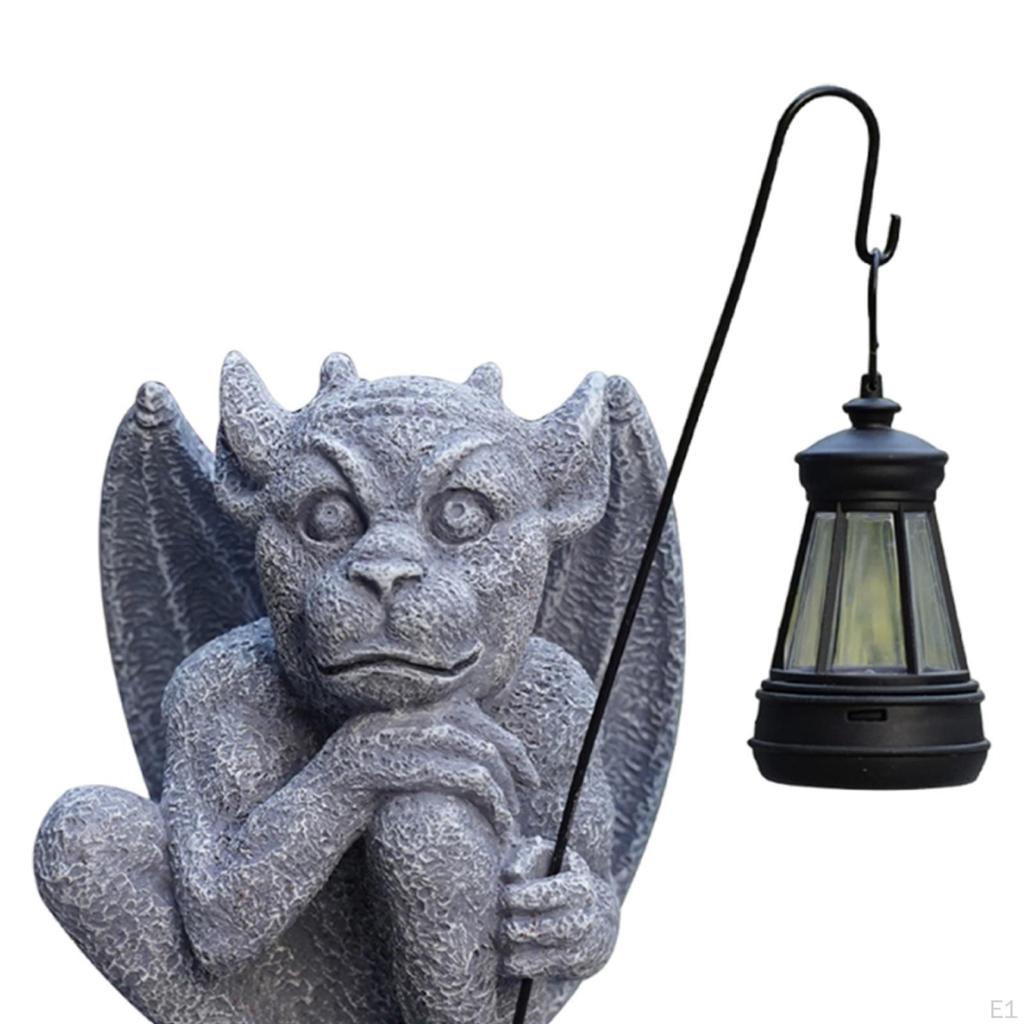 Garden Winged Gargoyle Statue Ornament with Solar Light Waterproof Monster Figurine Decorative