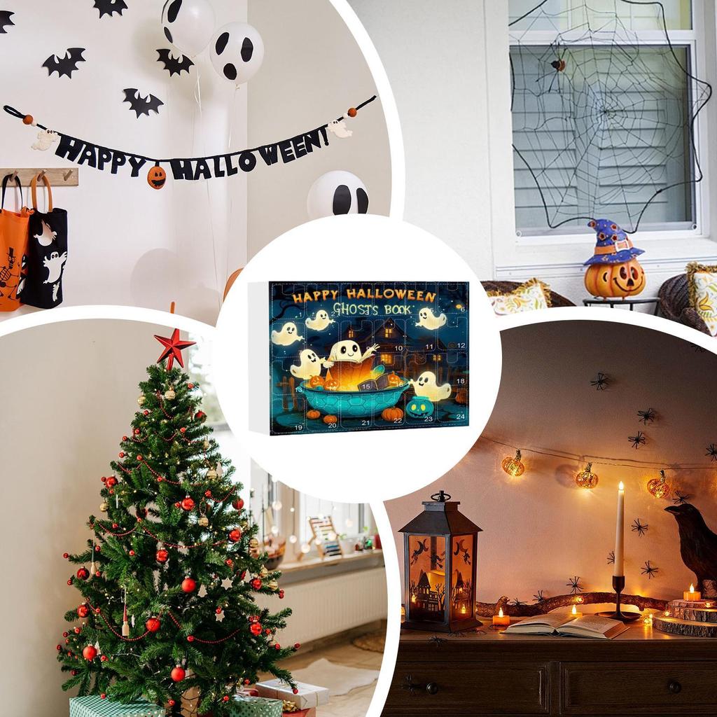 Halloween Countdown Calendar 24 Day Halloween Countdown Calendar Acrylic 2D Ghost Pendant Ornament Home Party Decorations