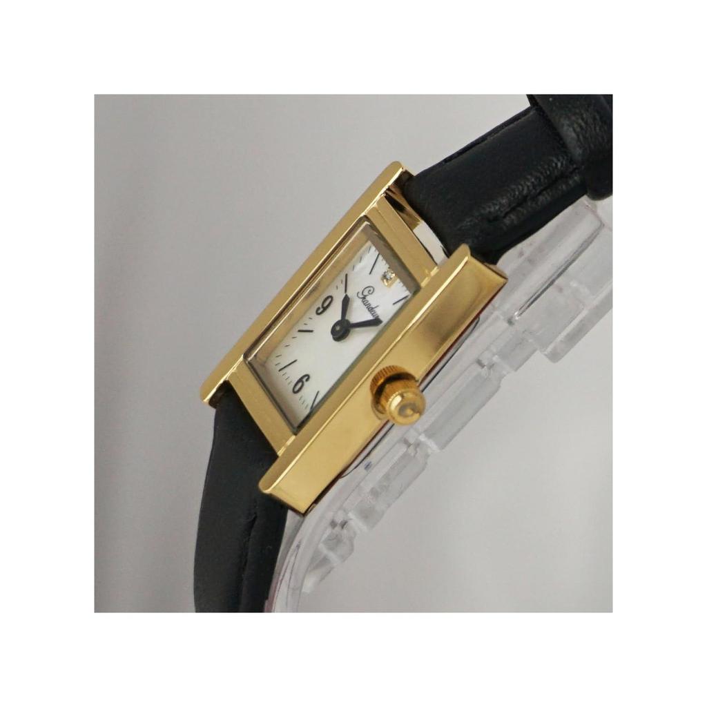 GRANDEUR ELEGANCE ESL071G3 Women's Quartz Watch Small Square Gold Case Black Leather Shell Dial Crystal Bezel