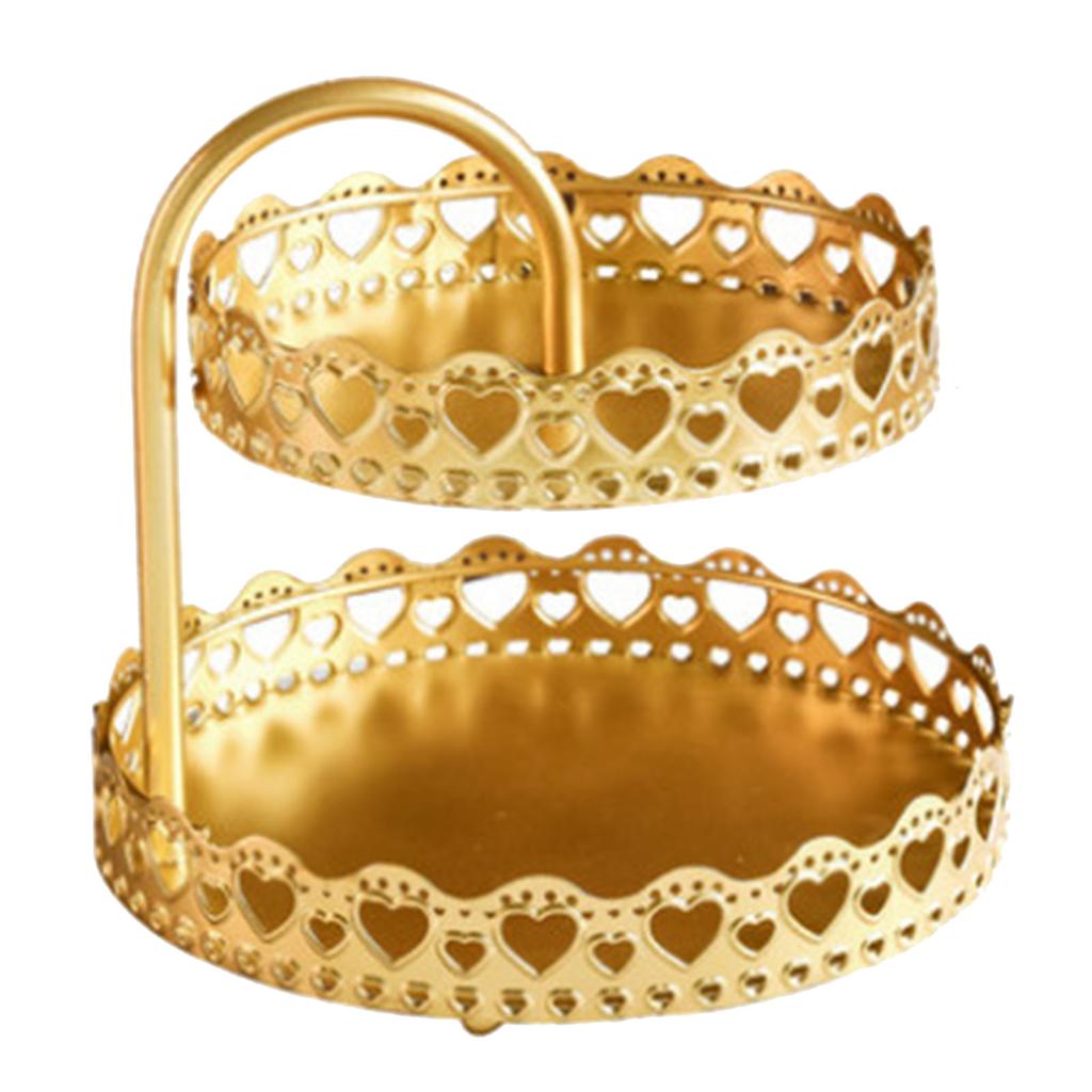 Double Layer Pastry Tray Decorative Copper Gold Biscuits Dessert Display Plate for Wedding Loving