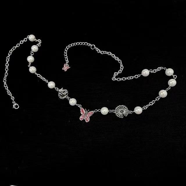 Ожерелье с жемчугом-бабочкой, женское винтажное нишевое ожерелье премиум-класса, милая крутая цепочка на ключицу для малышек, модные украшения