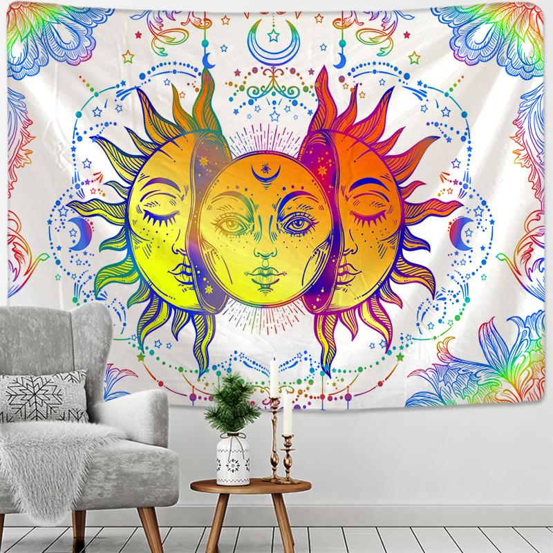 Mandala Black and White Sun and Moon Tapestry Mystical Witchcraft Divination Wall Hanging Hippie Wall Hanging Home Decoration