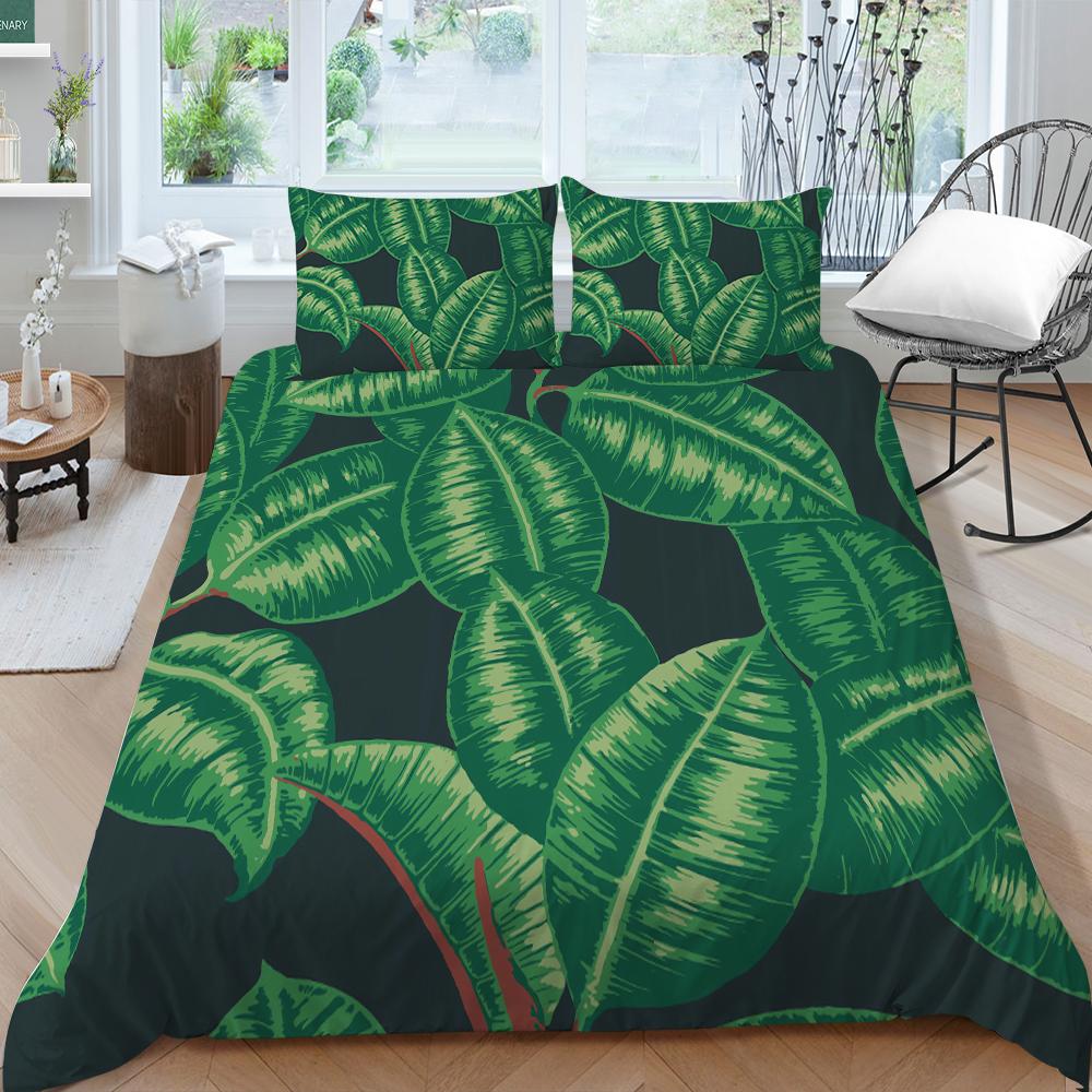 Family Bedding Single Double Bed Full Size Plant Printing Series Bedding Leaf Pattern Pillowcase and Quilt Cover Washable Home Decoration