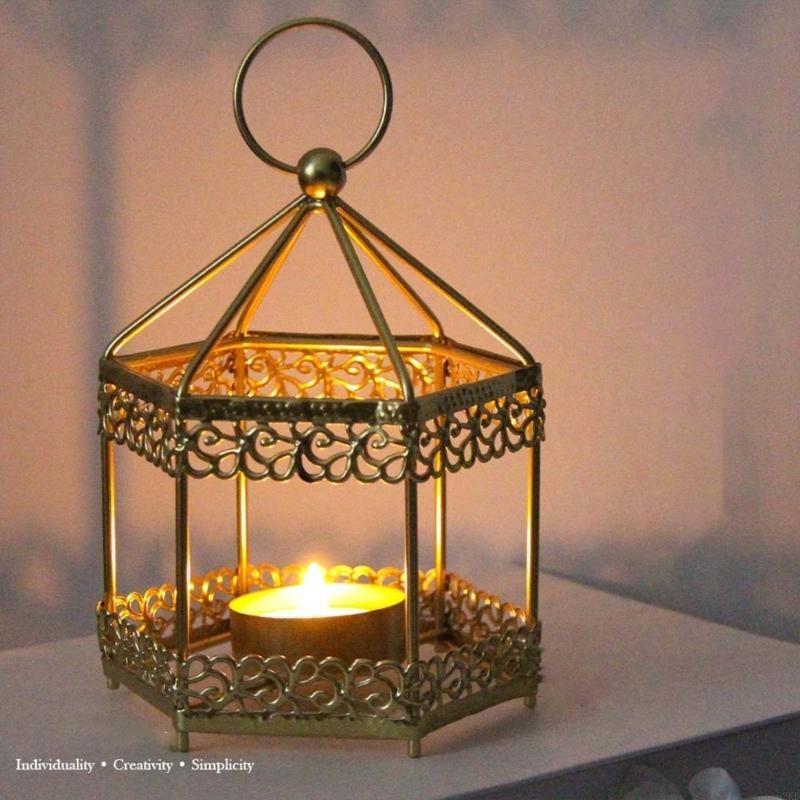 62KD Шестигранный металлический подсвечник из кованого железа с прорезями, подвесные фонари