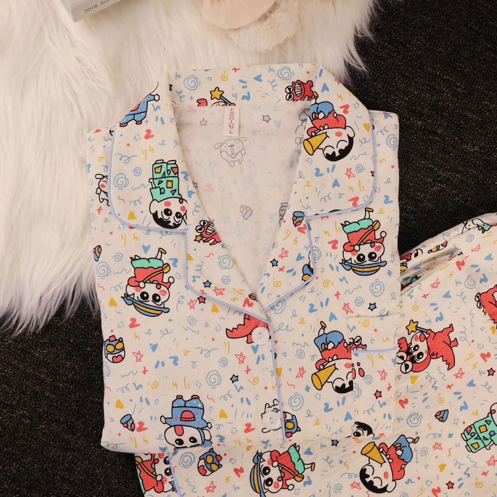New women's pajamas long-sleeved trousers cardigan sweet and cute spring and autumn loungewear suit