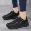 Women's Leather Sneakers Lightweight Casual Sneakers Lace Up Flats Comfortable Black Running Shoes Anti-slip Outdoor Sports