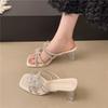 New Summer Outer Wear with Skirt Silver Transparent Crystal Thick Heel High Heel Slippers Women