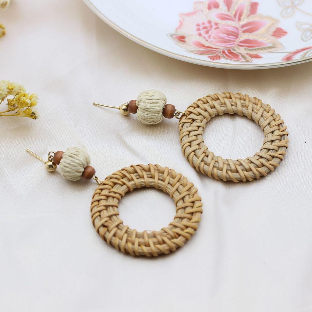 Богемные серьги из ротанга ручной работы - Ретро отпускной стиль