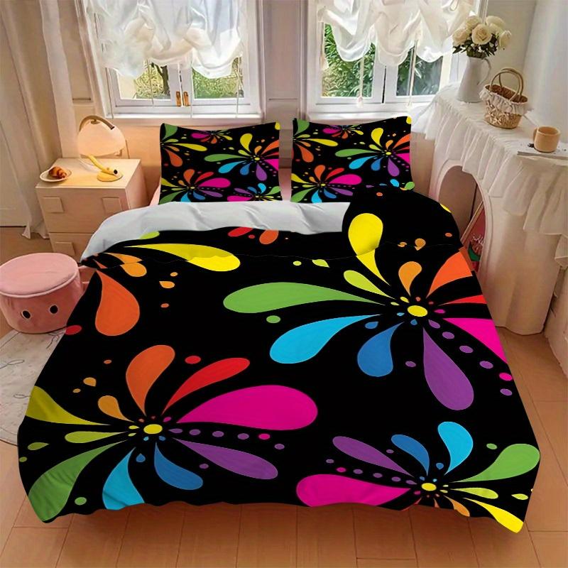 3Pcs Colorful Floral Pattern Printed Bedding Set, Breathable And Soft,(Includes 1 Duvet Cover And 2 Pillowcases, Quilt Not Included) yy250815161