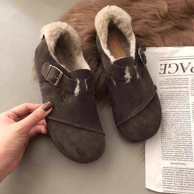 Осень и Зима Новая Мода Кожа Женщины Бархат Ретро Туфли-Бобы Женщины Хлопковые Туфли Женские Балетки Тренд Короткий Плюш Femme