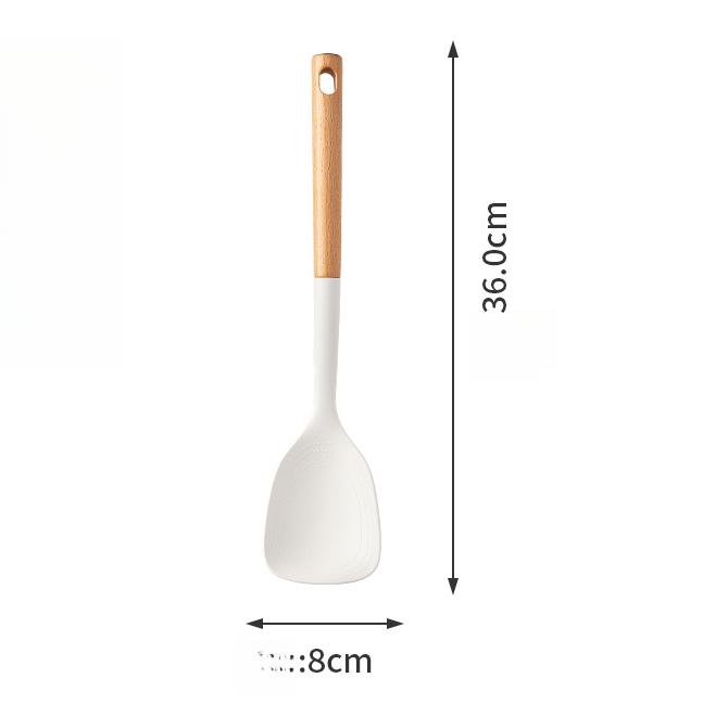 Food Grade Silicone Kitchen Utensils Set Beech Wood Handle Heat Resistant Non-Stick Cookware Spatula Spoon Whisk Tongs