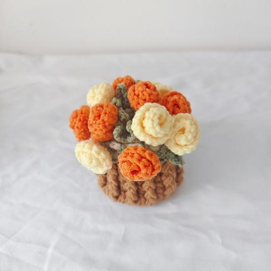 Вязаная подставка под чашку в виде цветка Ручная работа Подставка в виде розы Подставка в виде горшечных цветов Декоративная подставка в виде букета роз с корзинкой Подарок для семьи, друзей, любителей цветов