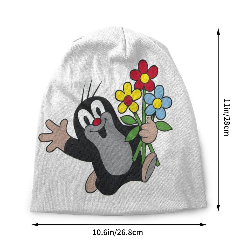 Шапка с напуском Happy Mole с цветком, унисекс, зимние шапочки Skullies, шапка для взрослых, мультяшная шапка Krtek Little Maulwurf, вязаная шапка