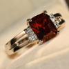 1Pc Silvery Color Women Rectangle Cut Red Stone CZ Crystal Claw Ring Princess Jewelry Gift