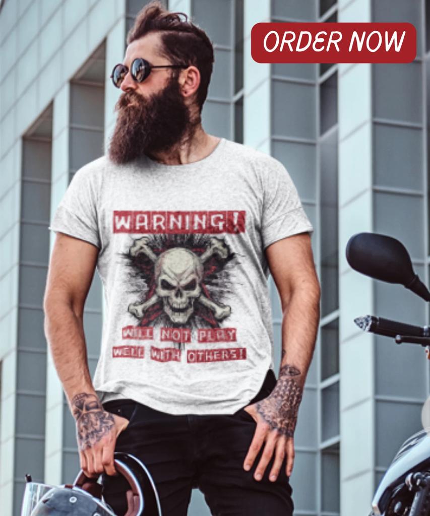 Warning Skull Crossbone Graphic Tee Casual Funny T shirt Anti-Social Size S-5XL