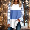 Women's Casual Plus Size Long Sleeved Round Neck Color Blocking T-shirt Top Pullover