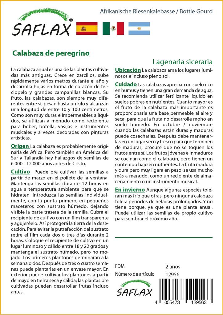 SAFLAX Подарочный набор - Тыква бутылочная - 15 семян - С подарочной коробкой, карточкой, этикеткой и субстратом для горшков - Lagenaria siceraria