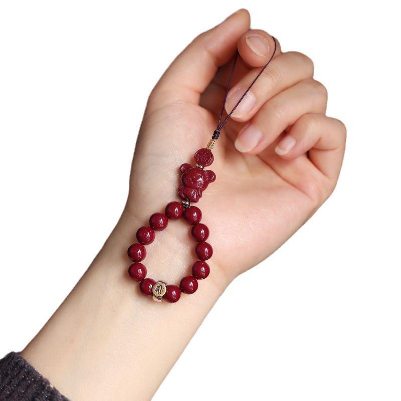 Cinnabar Zodiac Buddha Pendant Mobile Chain - Exquisite Phone Charm for Women