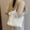 With Ribbon Lace Shoulder Bag Korean Style Large Capacity Bag Simple Canvas Handbag Daily
