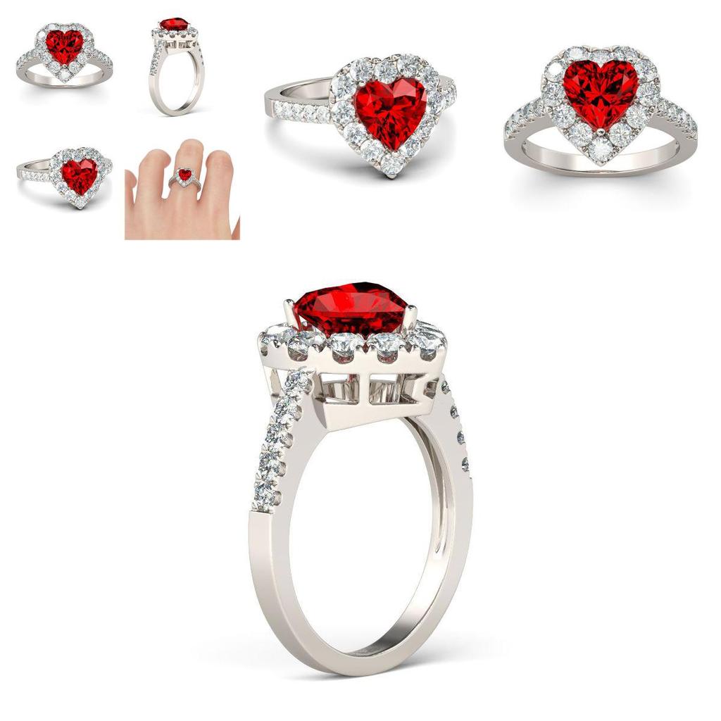 Antique Style Silver Plated Brass Ring With Love Red Ruby Rhinestone Gemstone