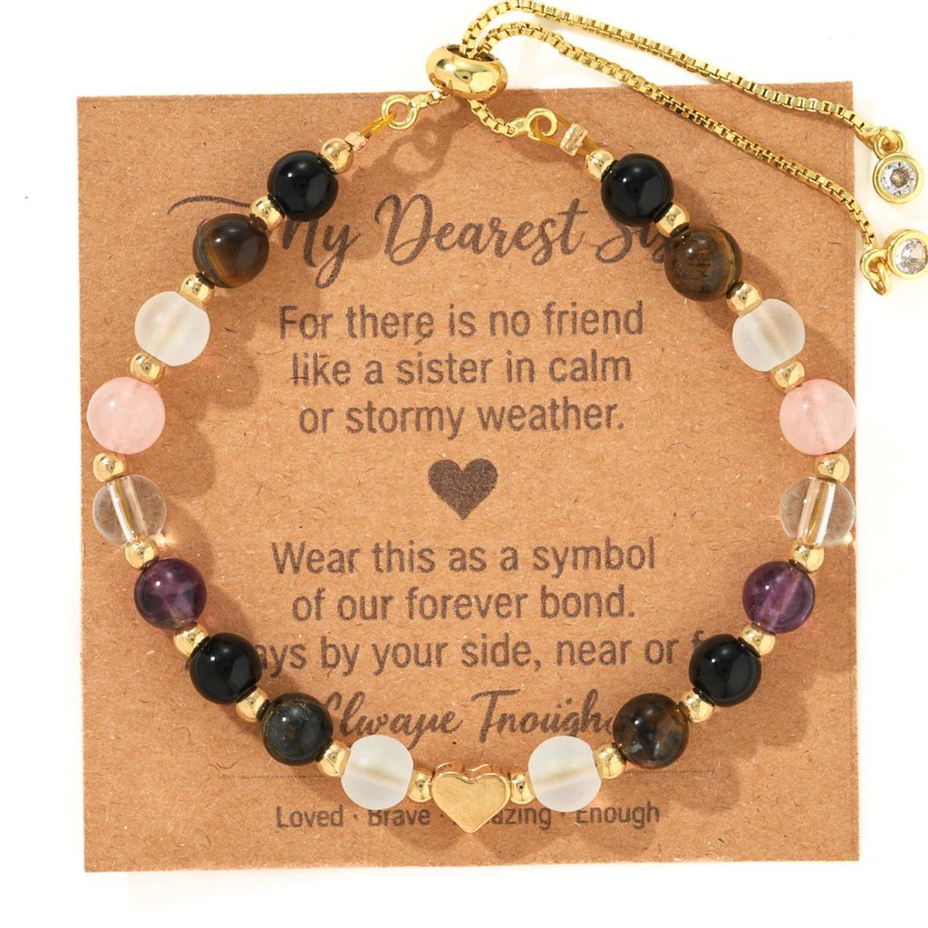 Fashion Golden Love Bracelet Color Crystal Obsidian Natural Stone Pull Bracelet Jewelry