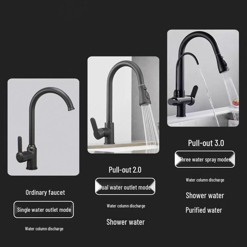 All-Copper Dual-Use Pull-Out Kitchen Faucet with Hot/Cold & Water Purifier