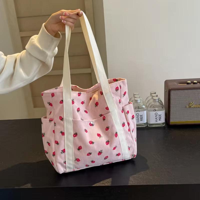 Fresh Sweet Girl Handbag Fashionable High End Corduroy Printed Shoulder Bag Leisure Shopping Commuter Women's Underarm Bag