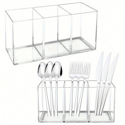 1 шт. Органайзер для столовых приборов с 3 отделениями, прозрачный пластиковый держатель для столовых приборов для вилок, ложек и ножей, подходит для вечеринок