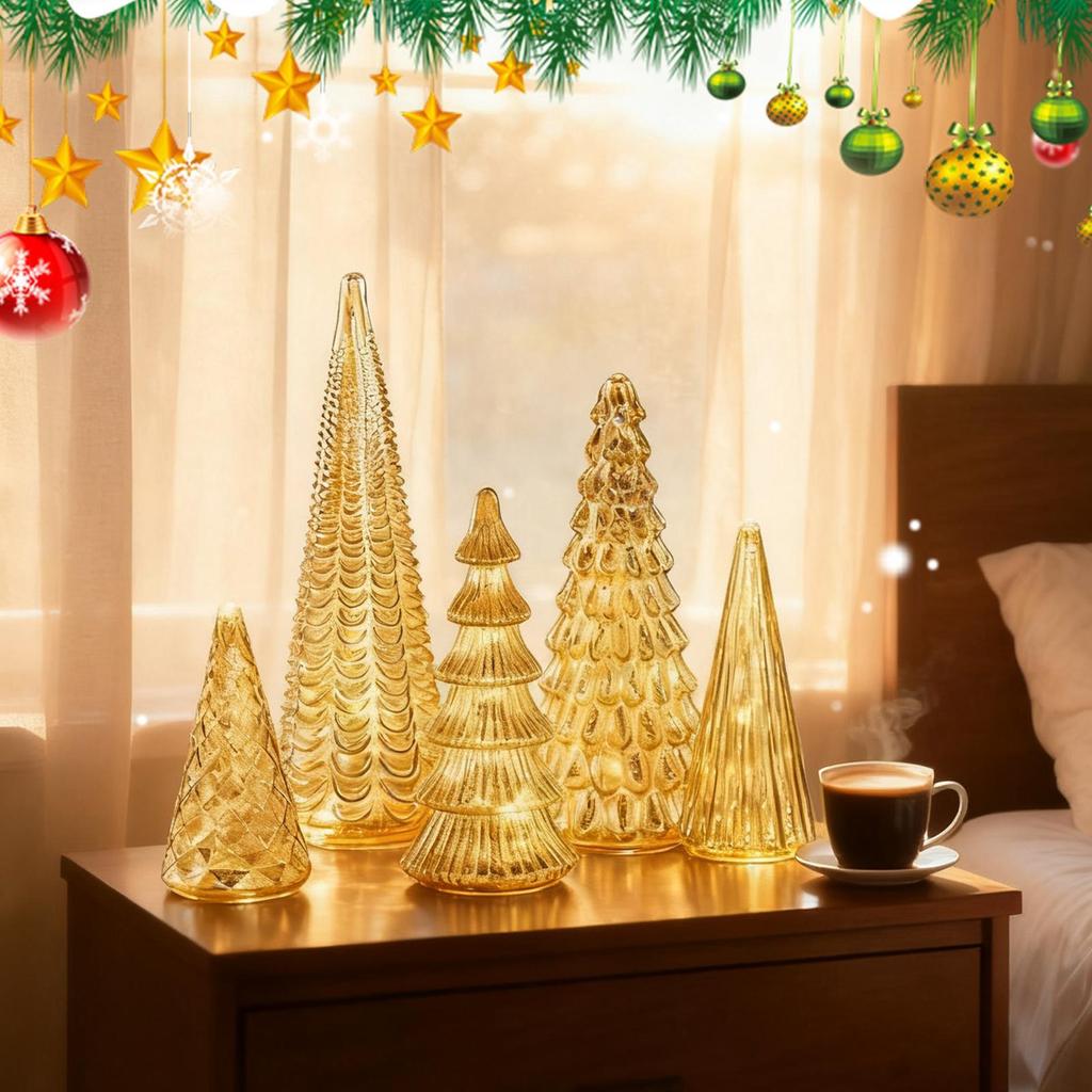 5 Pieces LED Party Decorations Christmas Trees with Lights LED Light Up Christmas Tree for Outdoor Desk Table Fireplace Bedroom