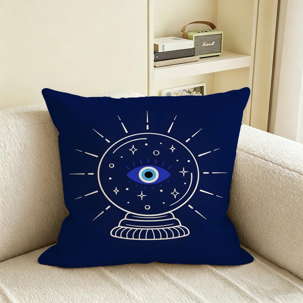 L-Lucky Evil Eye Cushion Cover Natural Linen Pillowcase Set, All-In-One Decor For Sofa, Bedroom & Chair