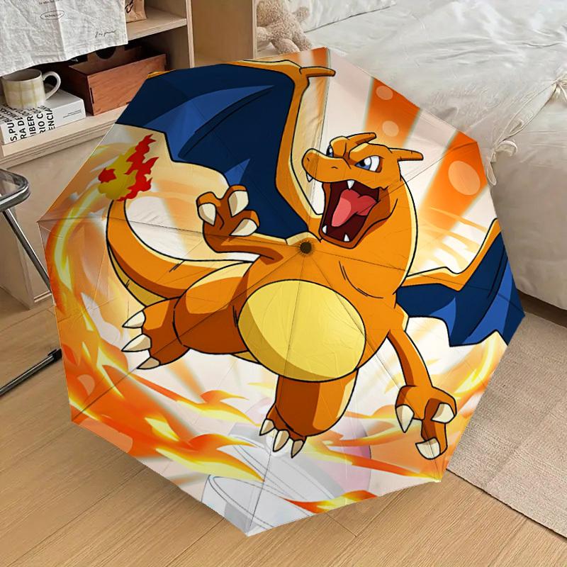 1pc Charizard Fire Automatic Folding Umbrella - Compact 8-Rib Design, Durable Plastic & Iron, Lightweight for Outdoor Daily Use, a0929175