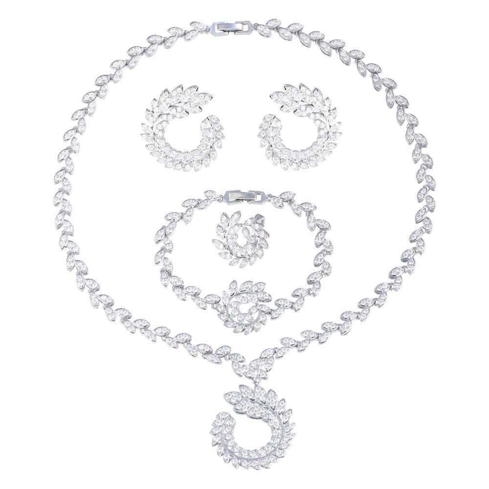 Свадебное платье с колосьями пшеницы, набор из четырех предметов: медное микроинкрустированное цирконами колье, серьги, браслет, цепочка