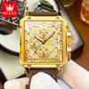 OLEVS 9925 Luxury Quartz Wristwatches for Men Original Leather Strap Fashion Square Dial Chronograph Waterproof Sports Man Watch